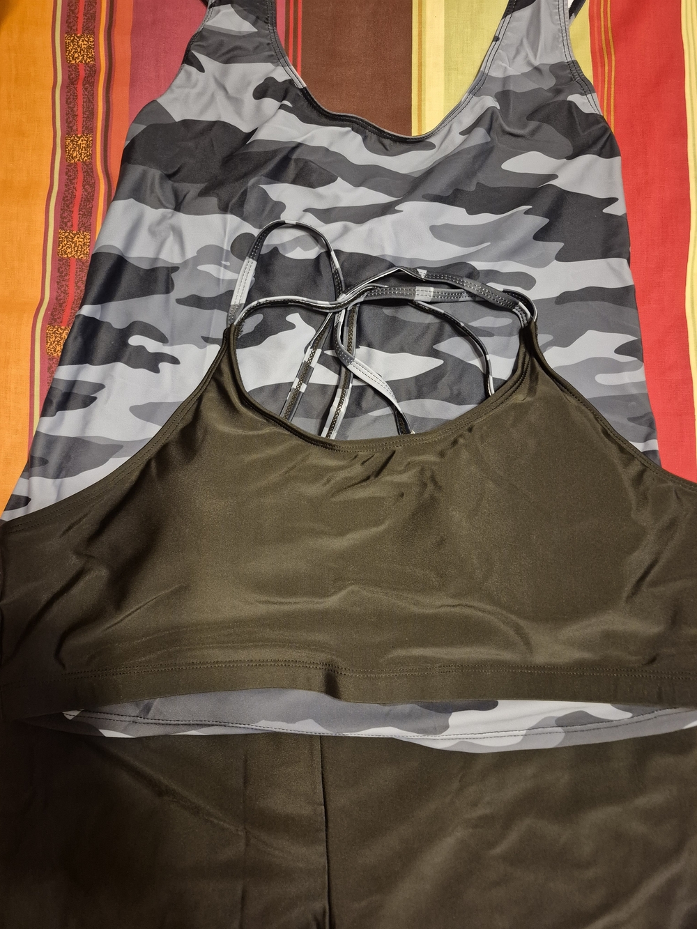 NEW Source Unknown 3 pc Black & Grey Camo Tankini Swim Suit